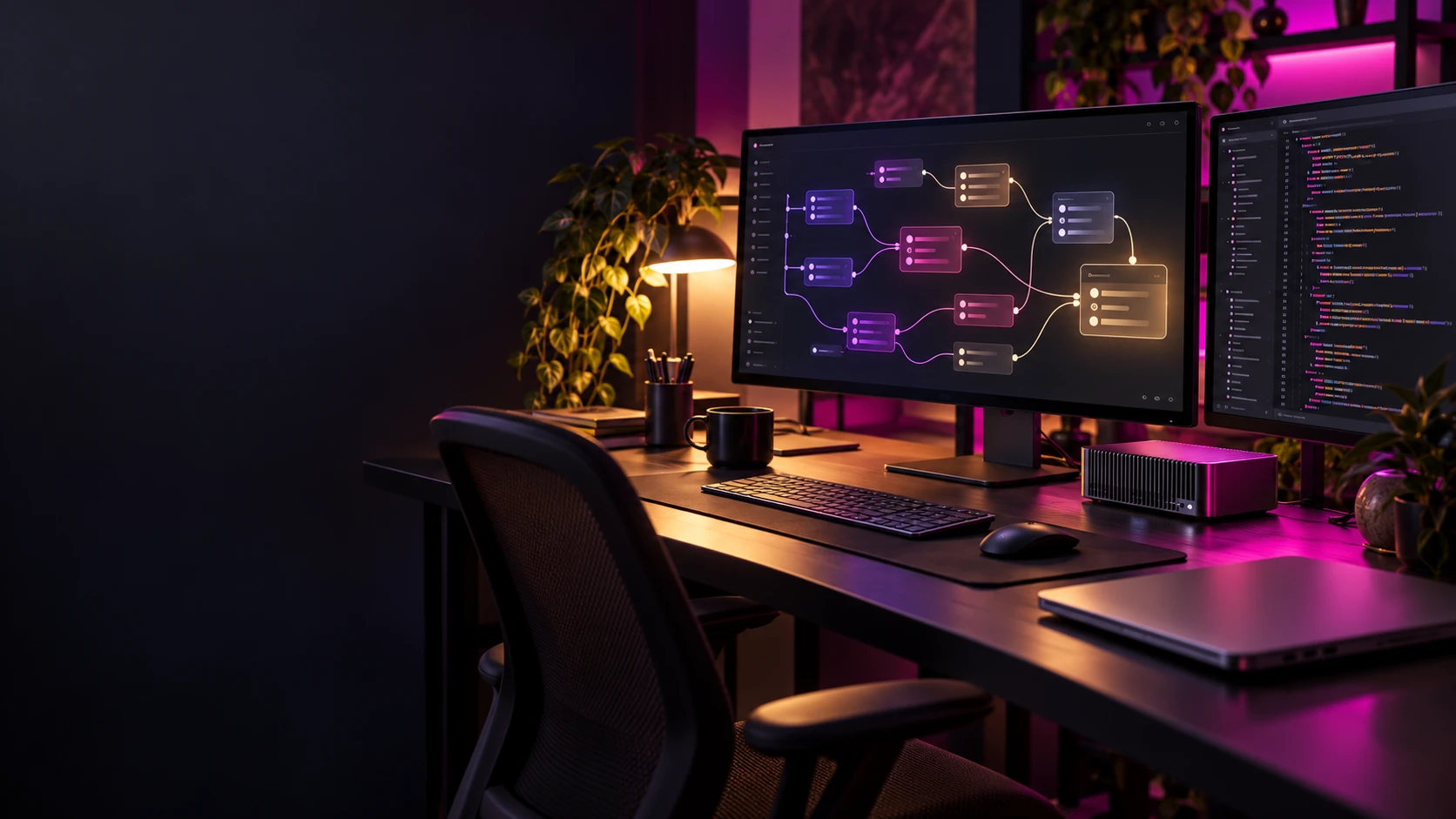 AI visualization of a software and intelligent automation development workstation
